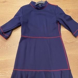 Turtleneck Flounce 3/4 Sleeve Midi Dress